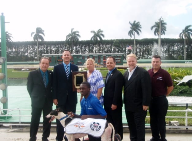 WSOP Circuit Staff at PBKC 2013 Nolan Dalla at Palm Beach Kennel Club with Winning Dog