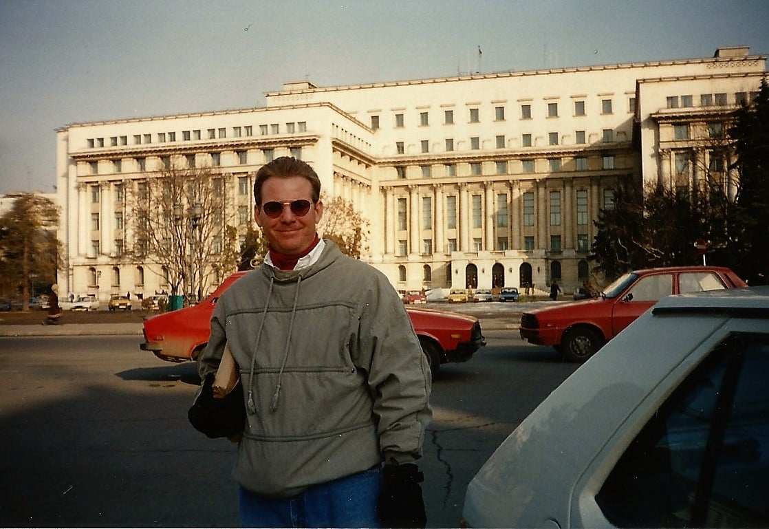 Nolan Dalla at Communist Party Central Committee Bldg. Bucharest